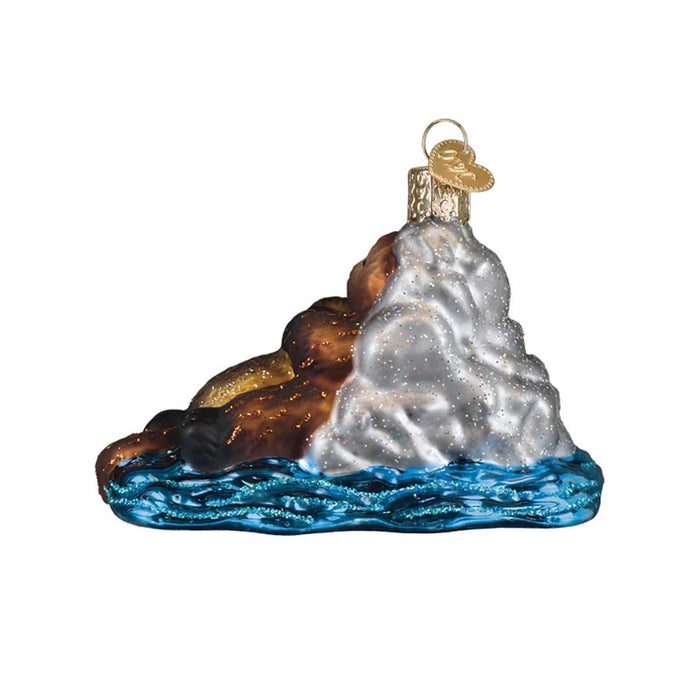 Sea Otter with Pup Glass Ornament