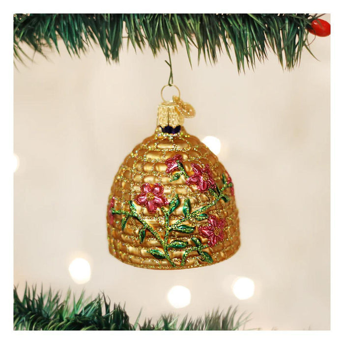 Bee Skep Glass Ornament