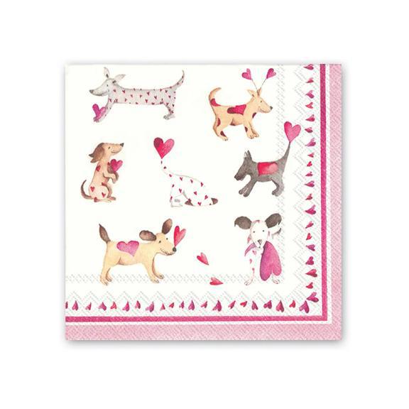 Love Heart Dogs Beverage Napkins