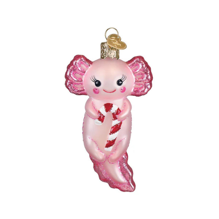 Axolotl with Candy Cane Glass Ornament