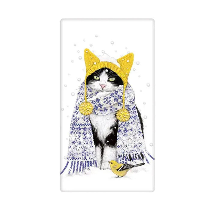 Yellow Hat Cat Holiday Flour Sack Towel