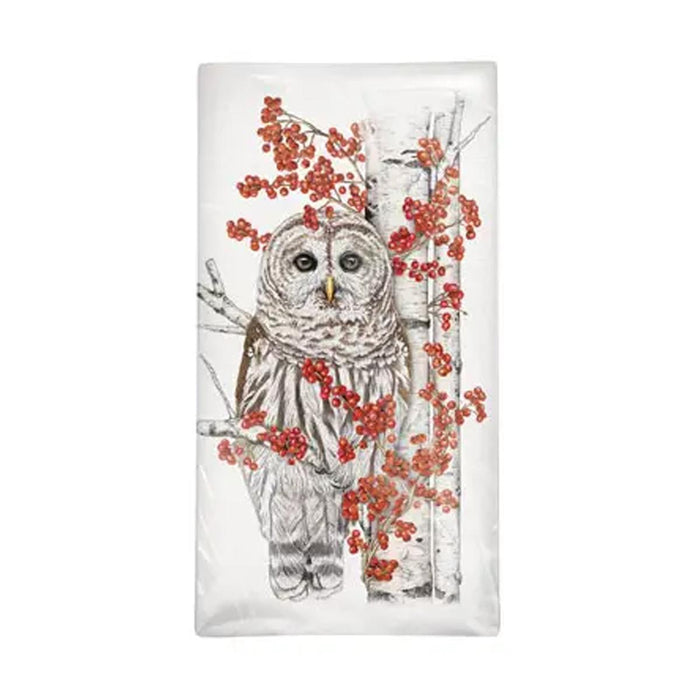 Birch Berry Owl Holiday Flour Sack Towel