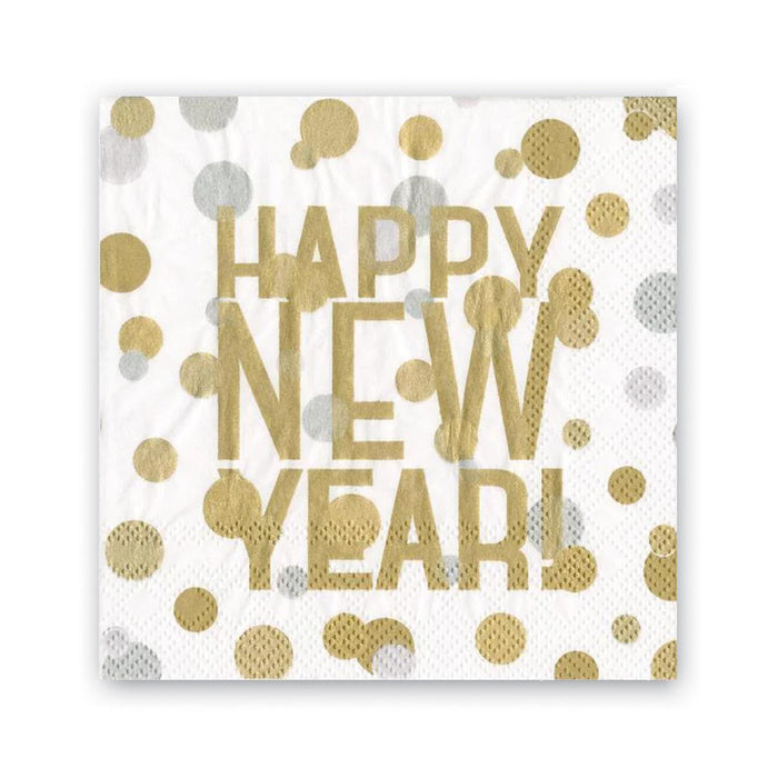 Confetti Happy New Year White Beverage Napkins