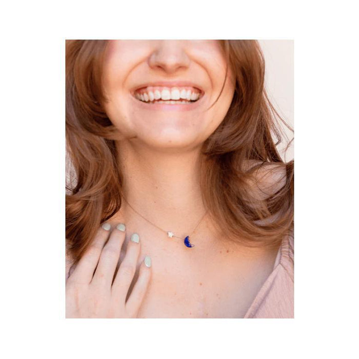 Moon and Back Necklace - Lapis Lazuli