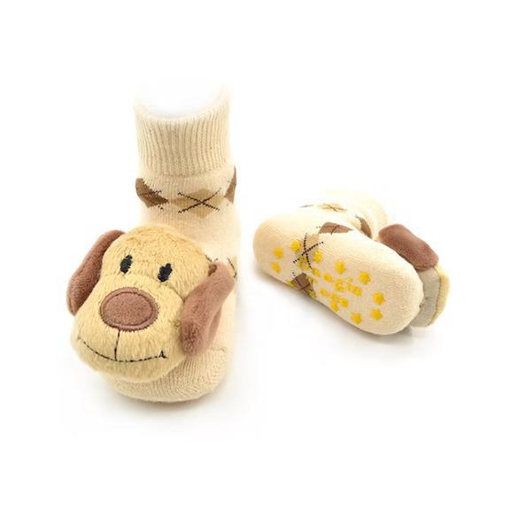 Boogie Toes Rattle Socks 1-2 Years - Brown Dog