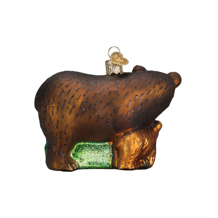 Bear with Cubs Glass Ornament