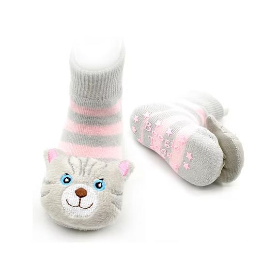 Boogie Toes Rattle Socks 0-1 Years - Gray Cat