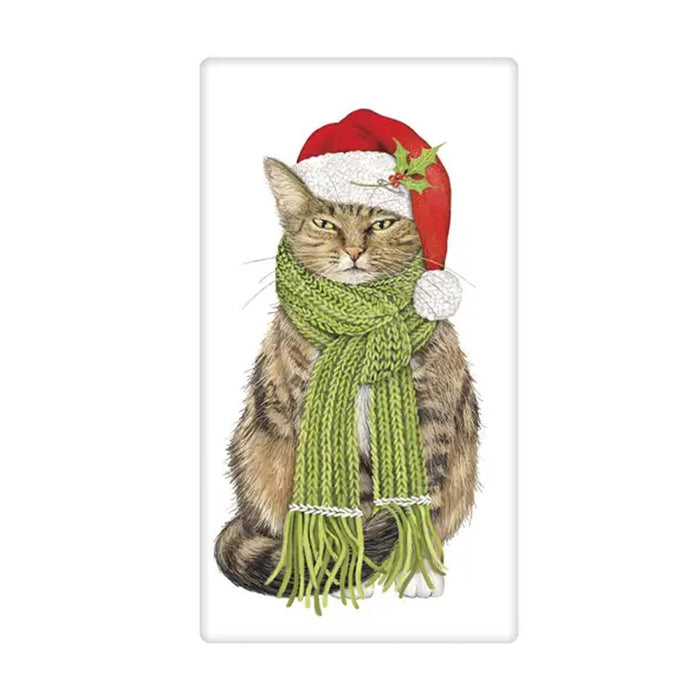 Green Scarf Cat Holiday Flour Sack Towel