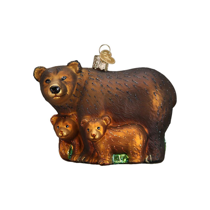 Bear with Cubs Glass Ornament