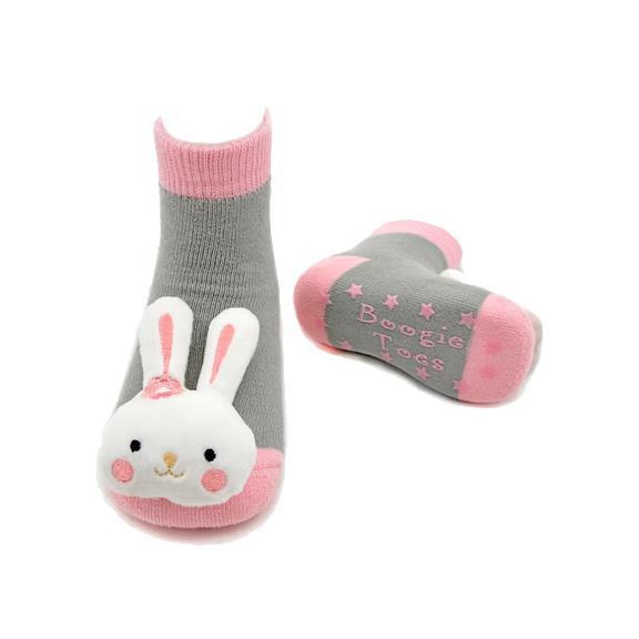 Boogie Toes Rattle Socks 0-1 Years - Pink Bunny