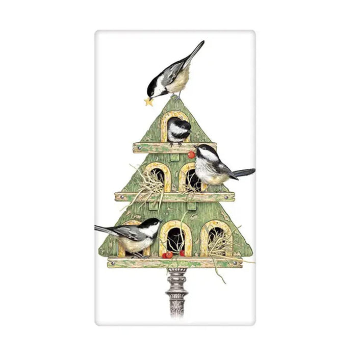 Chickadee Birdhouse Holiday Flour Sack Towel