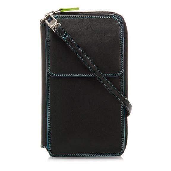 Zip Round Multi Purse with Shoulder Strap - Black Pace