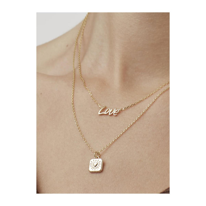 Bobble Heart Tablet Necklace - Gold Plated