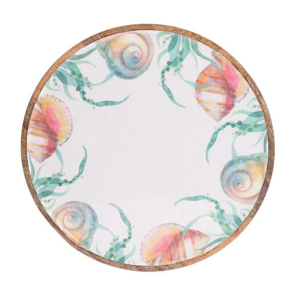 Seashells Mango Wood 12" Round Platter