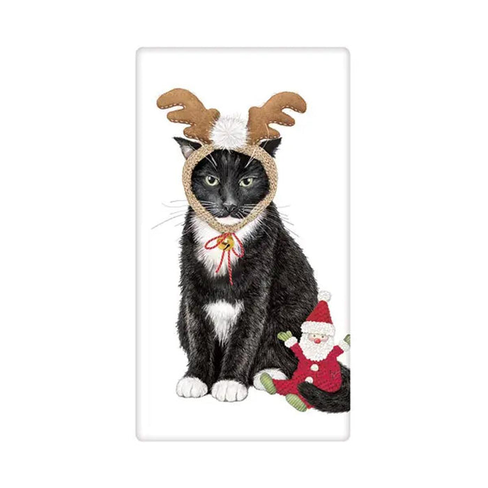 Black Cat Antlers Holiday Flour Sack Towel
