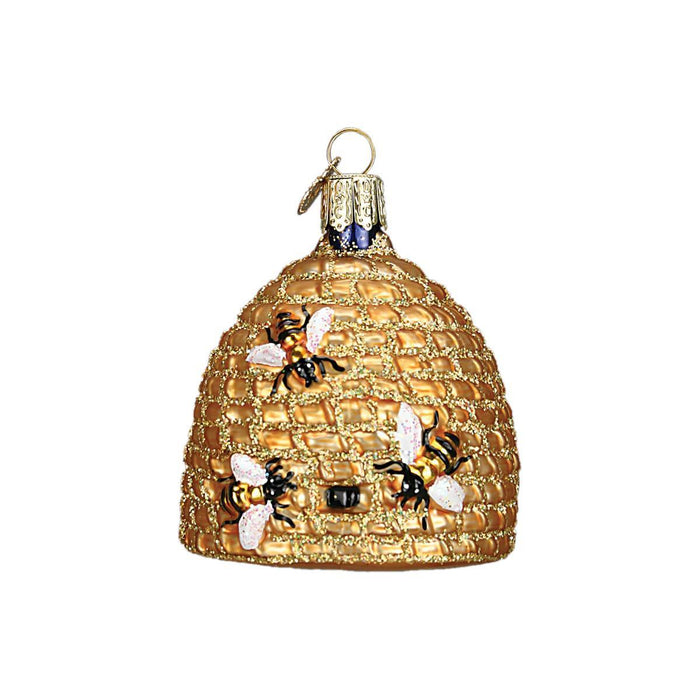 Bee Skep Glass Ornament