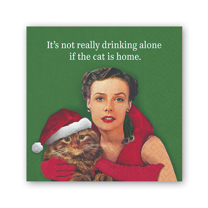 Christmas Drinking Alone Cat Beverage Napkin