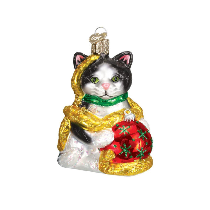 Holiday Kitten Glass Ornament