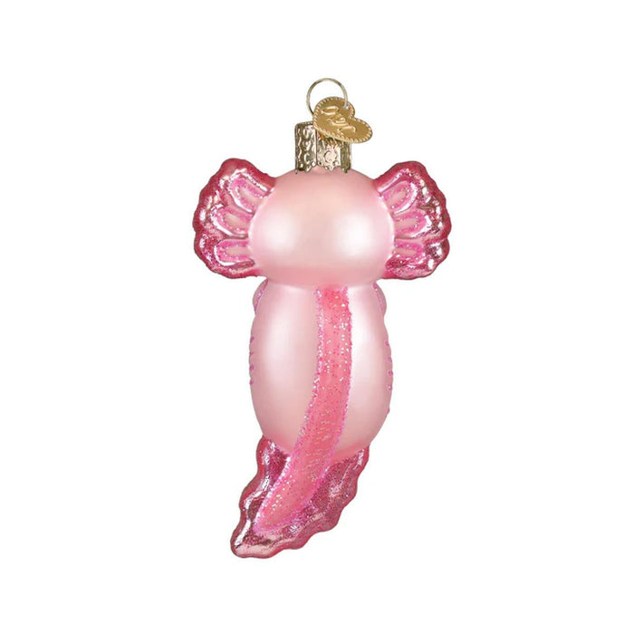 Axolotl with Candy Cane Glass Ornament