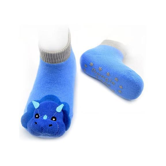 Boogie Toes Rattle Socks 1-2 Years - Blue Triceratops