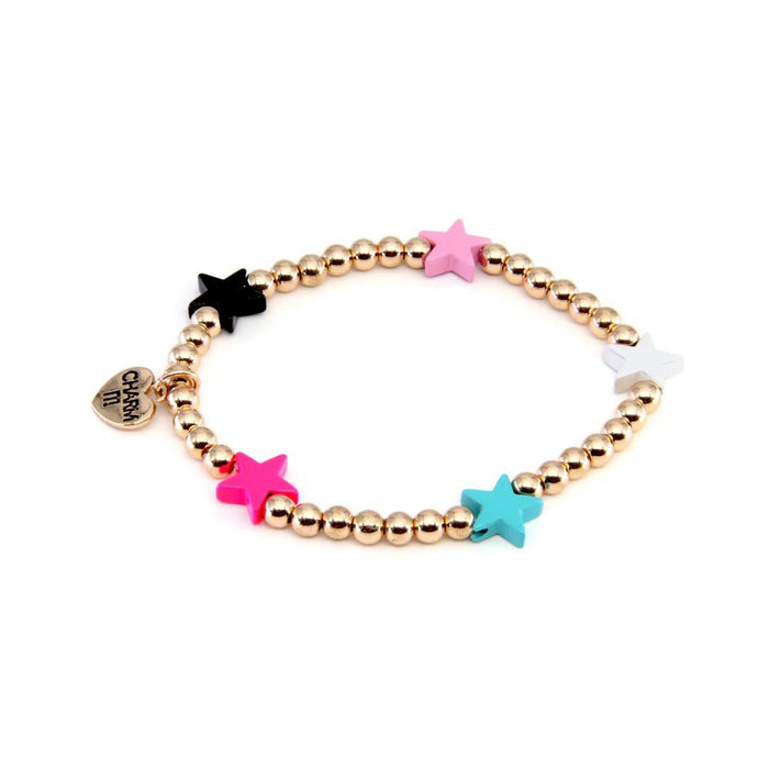 Charm It! Bracelet - Gold Bead Multi Star Stretch