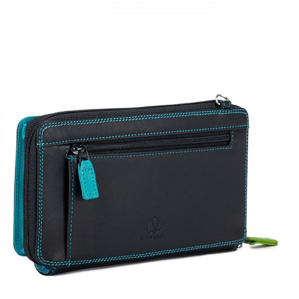 Zip Round Multi Purse with Shoulder Strap - Black Pace