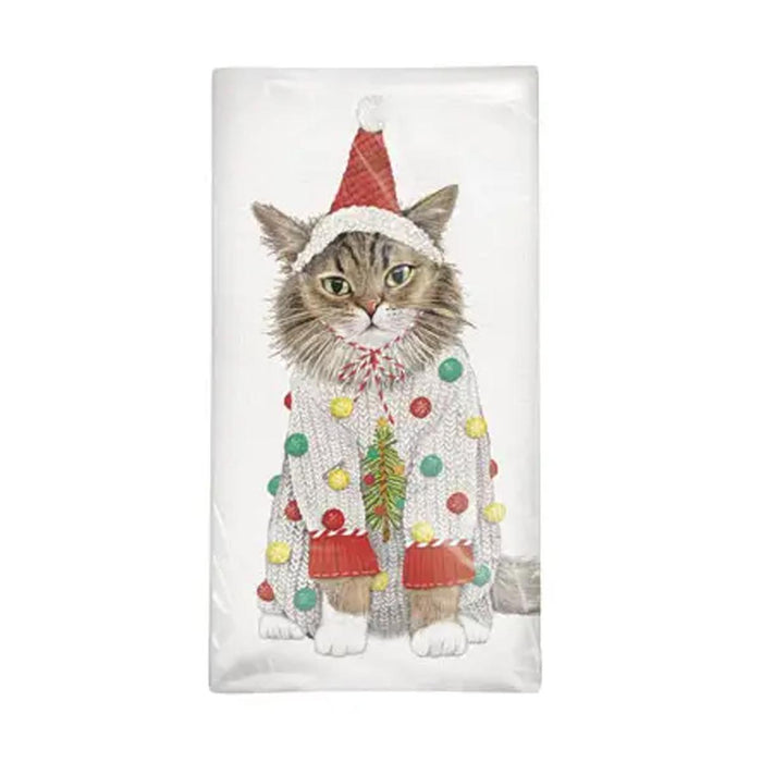 Holiday Sweater Cat Flour Sack Towel