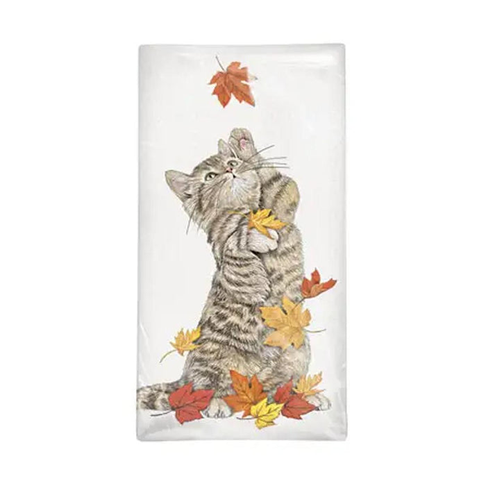 Kitten Leaves Fall Flour Sack Towel