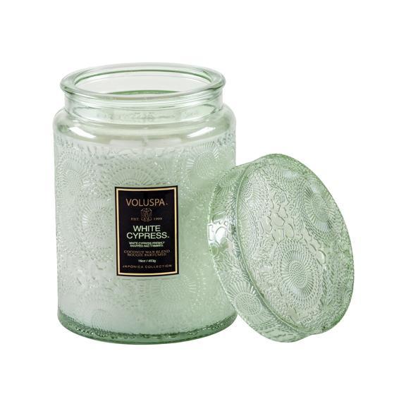 White Cypress Large Glass Candle