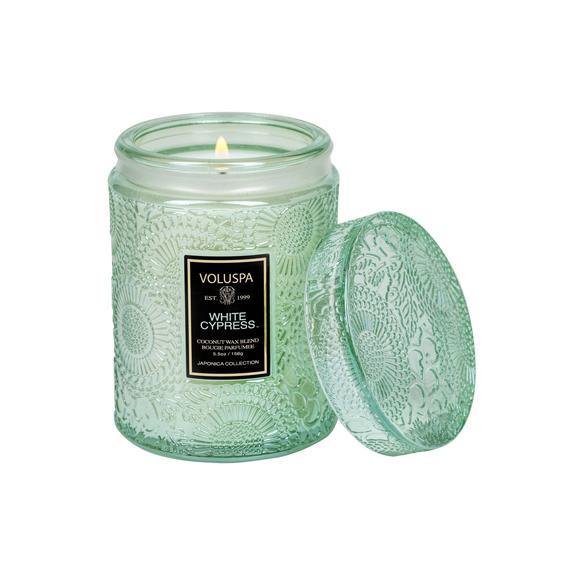 White Cypress Small Glass Candle