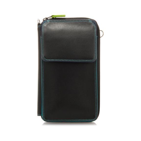 Zip Round Multi Purse with Shoulder Strap - Black Pace